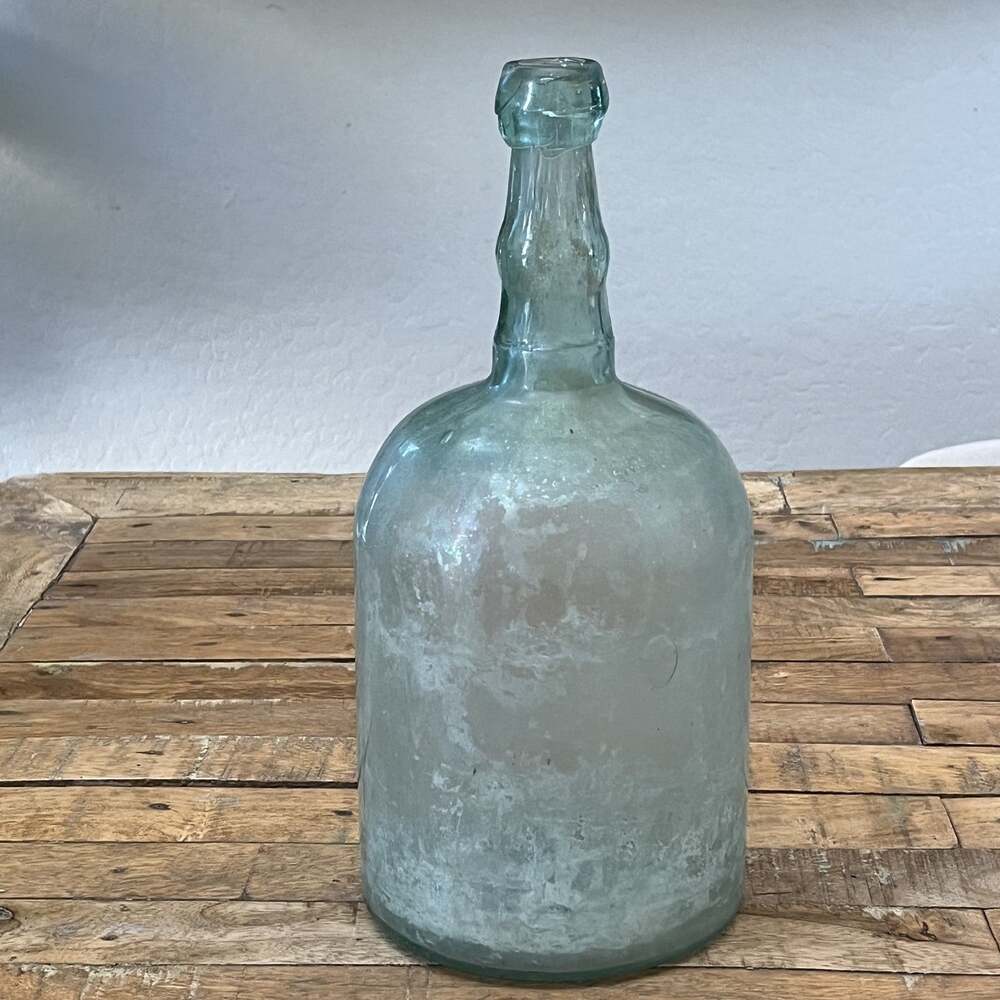 Antique Mold Blown Aqua Blue Large Demijohn Bottle 13.25” 1900's